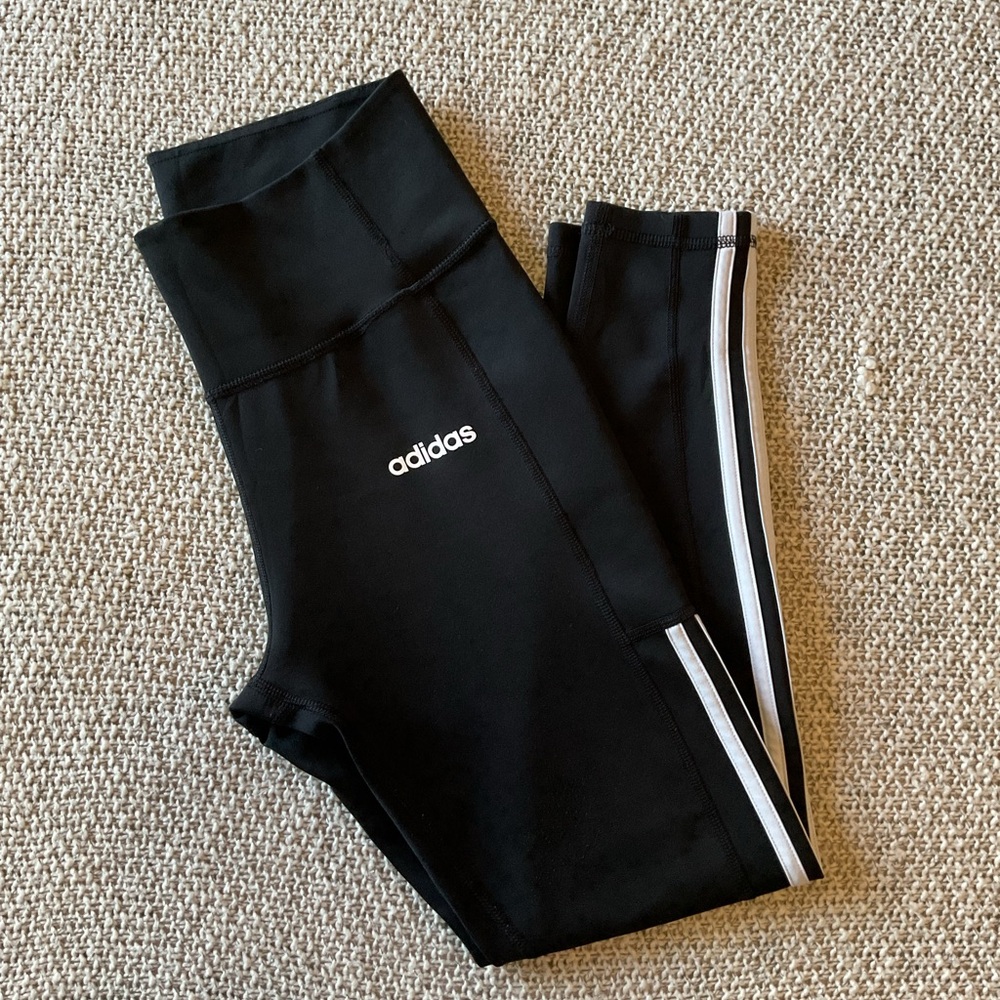 Adidas Women's Black Leggings with White Stripes